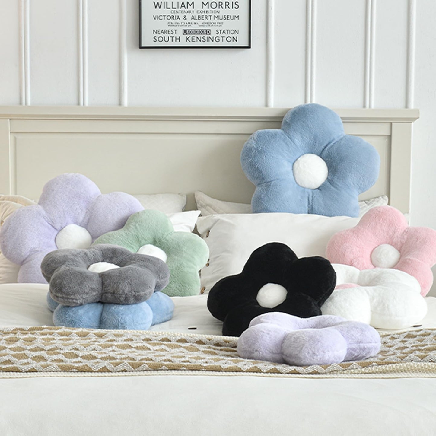 ZCNYCLAM Flower Pillows, Soft Flower Shaped Pillow with Home Decorative for Couch Chair Bed,Flower Floor Throw Pillows for Adults Bedroom Living Room (Grey Blue, 15 Inches)
