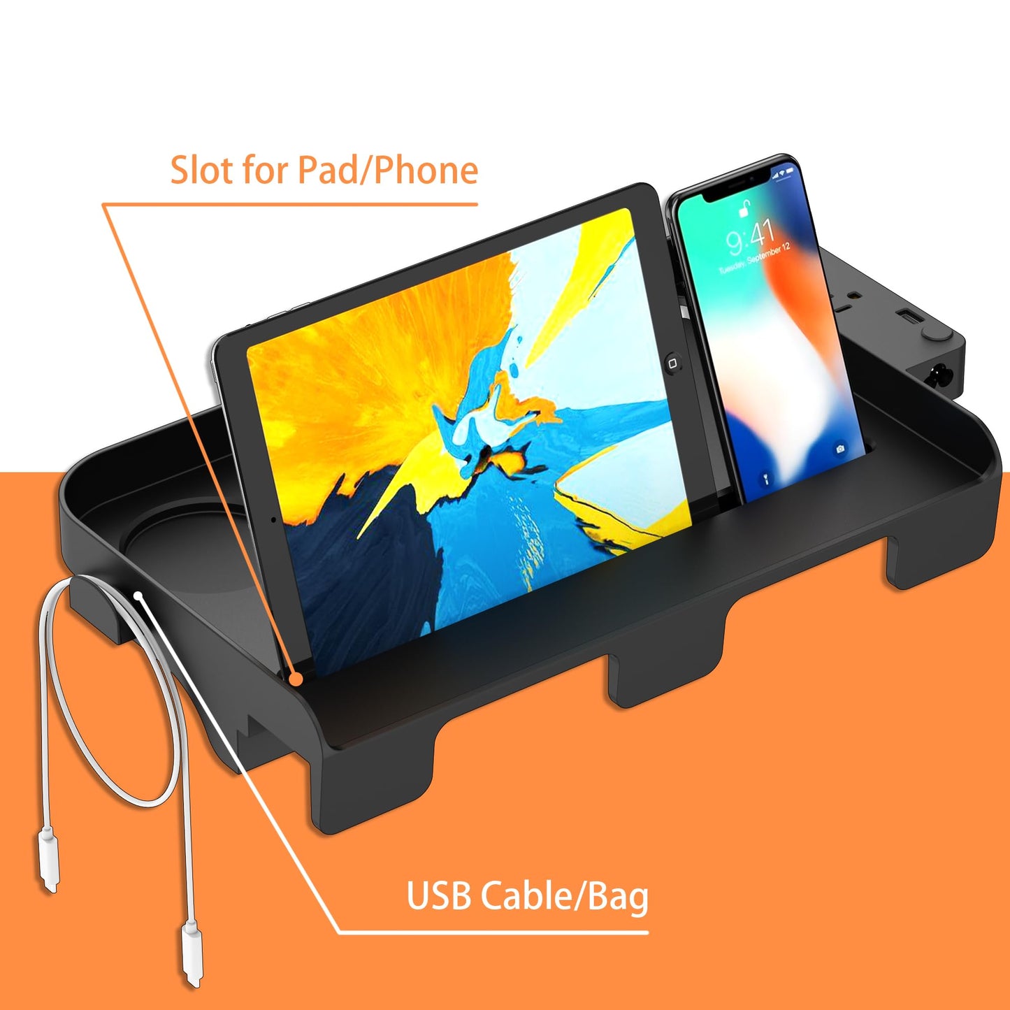 Bedside Shelf for Dorm Bunk Bed with USB Charging Port and 2 AC Outlets, Bedside Caddy, Attachable Bedside Table, College Dorm Essential Clip On Bedside Tray, Bunk Bed Accessories, Bedroom Furniture