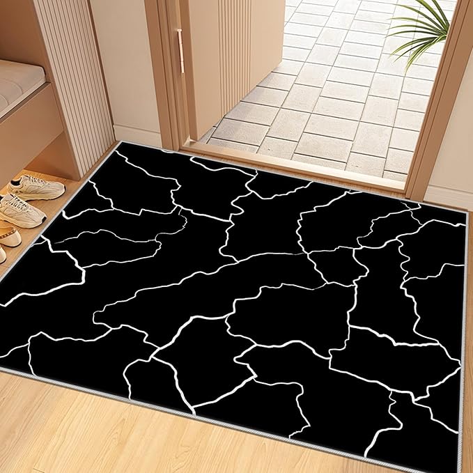 Abstract Rugs for Living Room - Modern Washable Area Rug, 4x5 Abstract Black and White Rug, Minimalist Rugs,Carpet Non Slip Home Decor