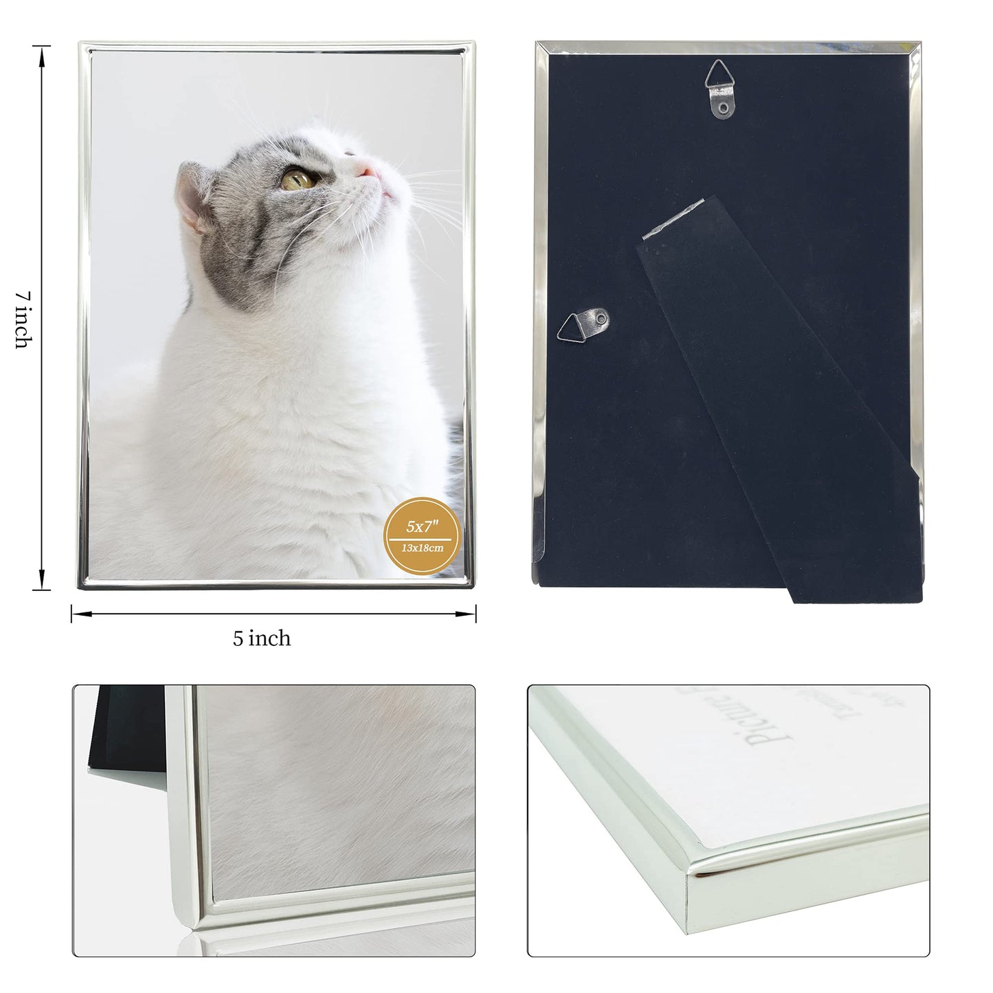 DECANIT 5x7 Picture Frame Metal, Thin Profile Photo Frame 5 by 7 Inch, Display for Wall or Tabletop,Silver
