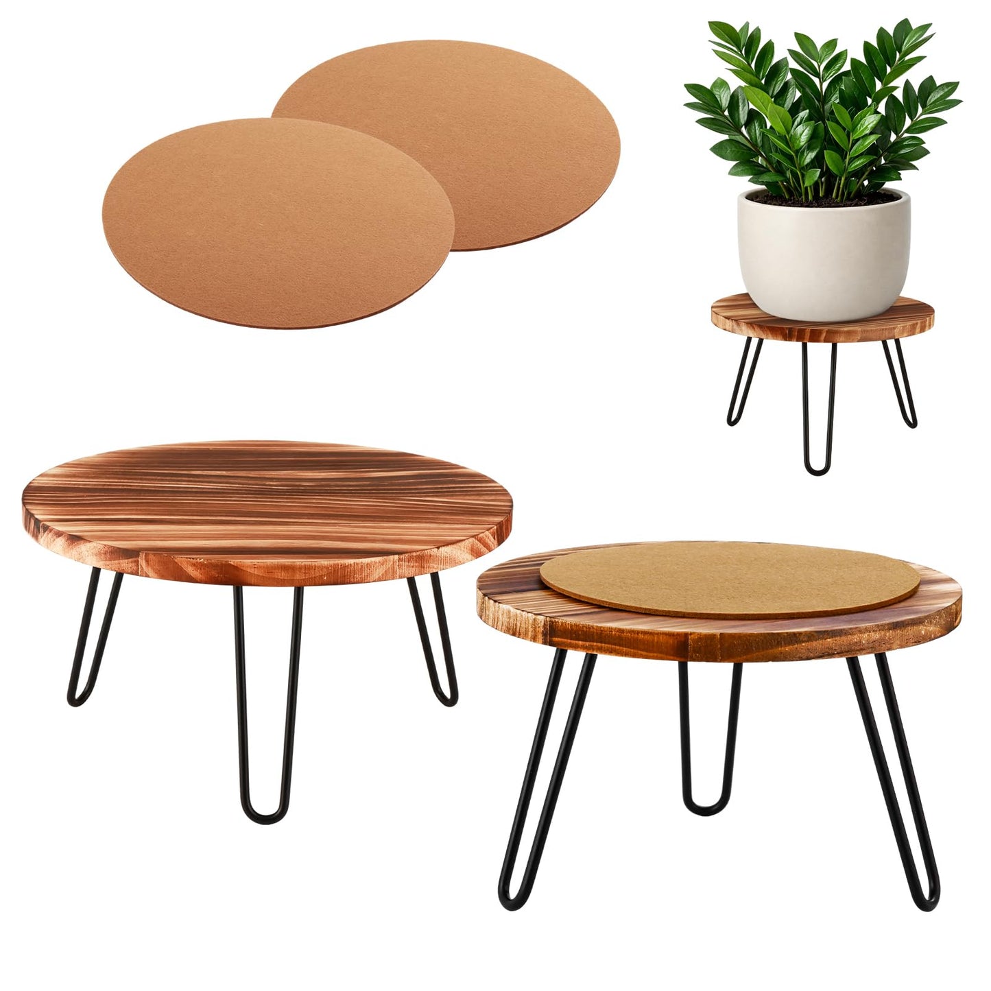 Wood Plant Stand 2 Pack Small Plant Stool Indoor 10 Inch Plant Riser Wooden Flower Stand Plant Holders Indoor Stand 6.3" Tall Planter Stands for Plants Corner Round Plant Table Outdoor Floor Plant Stand