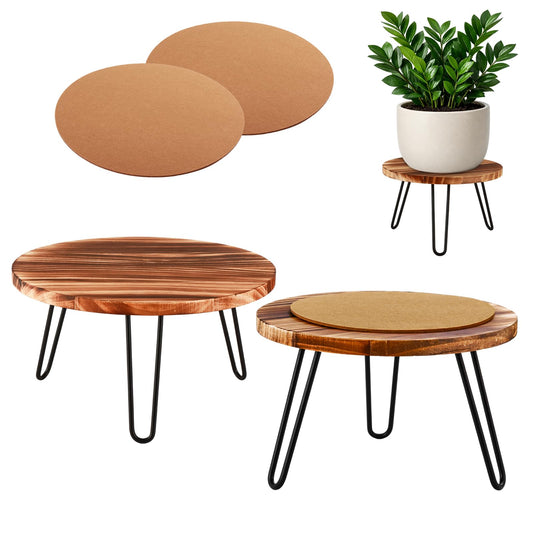 Wood Plant Stand 2 Pack Small Plant Stool Indoor 10 Inch Plant Riser Wooden Flower Stand Plant Holders Indoor Stand 6.3" Tall Planter Stands for Plants Corner Round Plant Table Outdoor Floor Plant Stand
