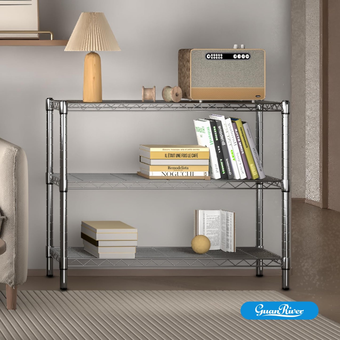 Guan River 3-Shelf Adjustable Metal Wire Shelving,Chrome,36"L x 14"W x 30"H