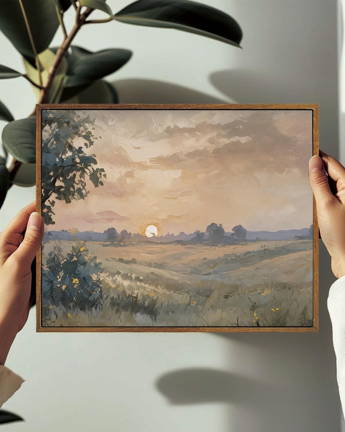 KISSFOX Framed Wall Art Vintage Wall Art Sunset Scenery Canvas Art Landscape Pictures Countryside Paintings Neutral Artwork Farmhouse Prints For Bedroom Kitchen Living Room