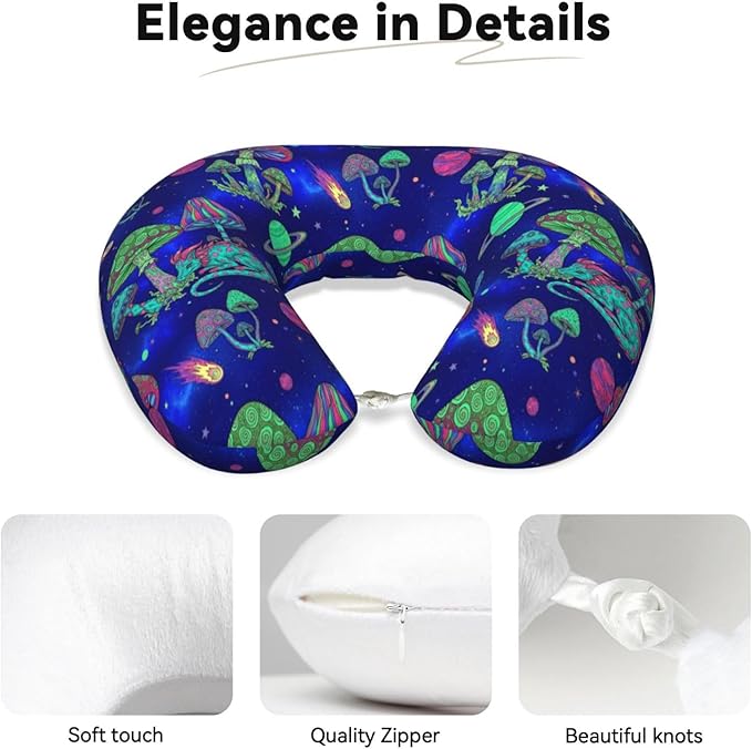 Travel Pillow for Men Women, Washable Relax U Shaped Neck Pillows for Car Head Pain Relief Sleeping Space Mushrooms