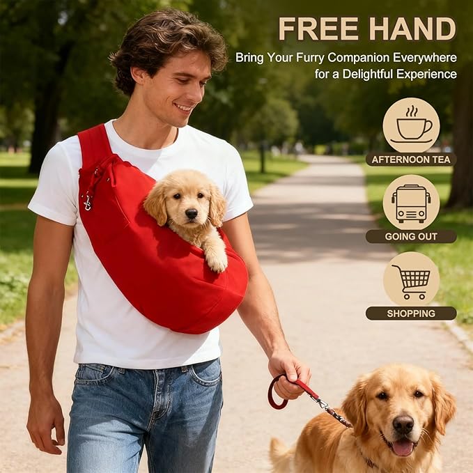 PETAXCELL Dog Sling Carrier for Small Dogs and Cats Up to 16.5 Lbs, Adjustable Buckle with Pocket Pet Sling Carrier Safety Harness, (Pink, 1 Pcs) Intended for Outdoor/Camp/Travel