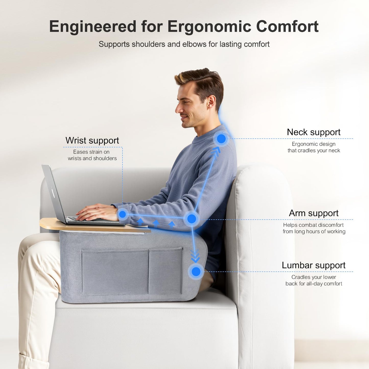 Lap Desk for Adults with Arm Rests,Ergonomic Laptop Pillow Stand for Bed,Couch,Floor,Large Table for Long Hours Work,Eating,Gaming,Reading and Writing,Wood Lap Laptop Desk for College Dorm Room