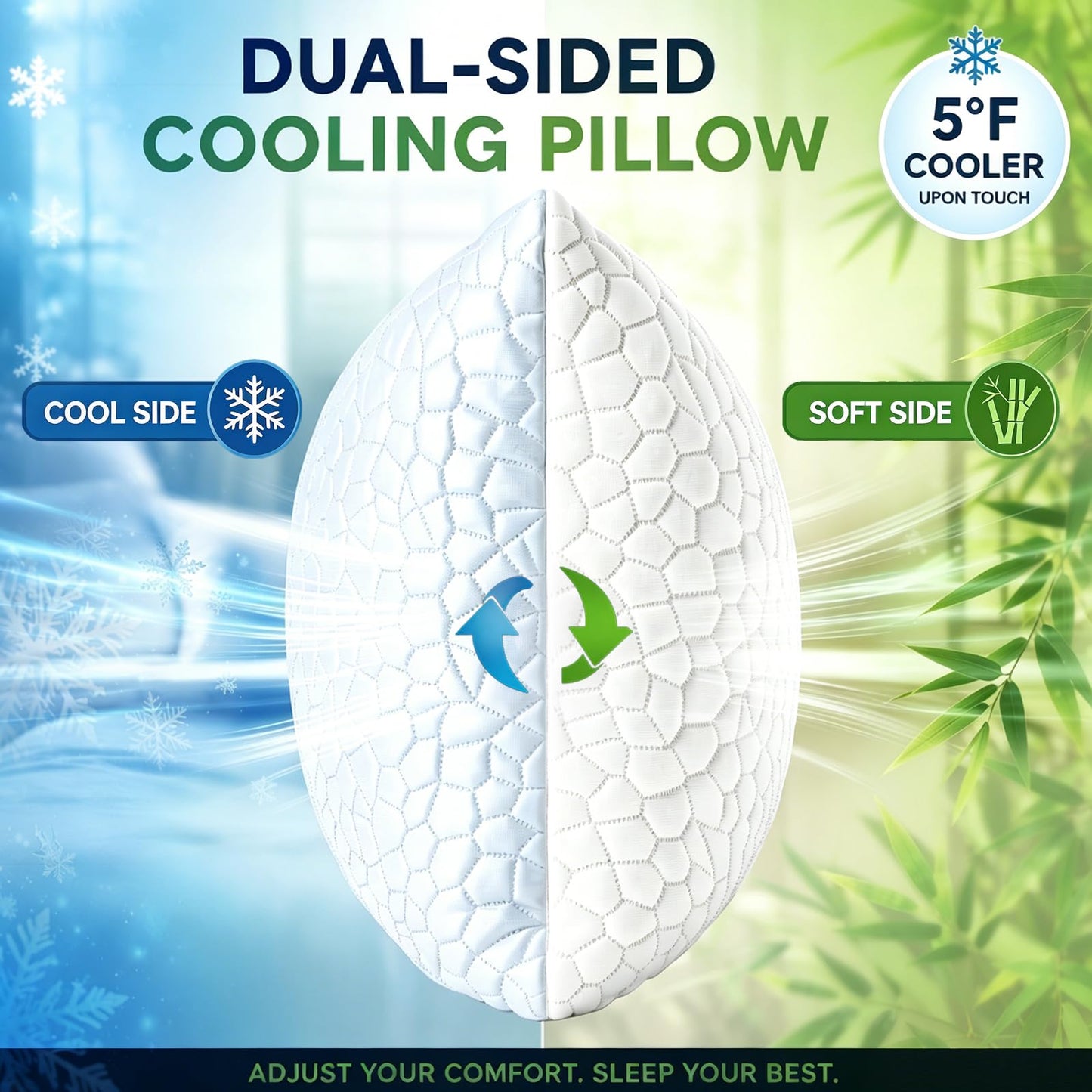 Cooling Pillow King Size 1 Pack, Adjustable Bed Pillows for Sleeping, Luxury Shredded Memory Foam Pillows, Soft Yet Supportive Firm Pillow for Side, Back, Stomach Sleepers, Cool Pillow for Hot Sleeper