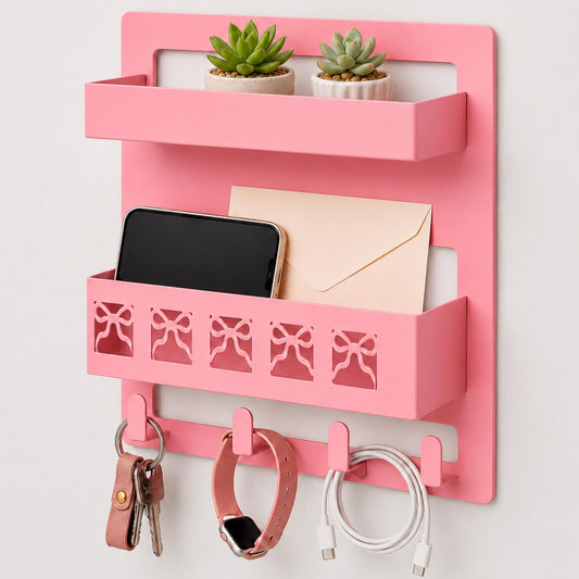 Otoolling Floating Shelves for Bedside Pink Bow Coquette Aesthetic Room Decor Metal Wall Mount Bedside Wall Shelf Organizer Cute Bedroom Accessories for Teen Girl Dorm Room Bunk Bed