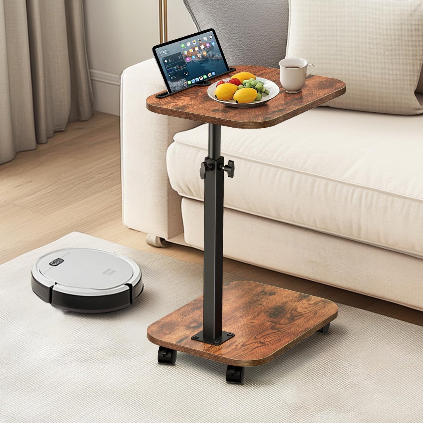 XNSDXV Sofa Tray Table for Couch, 360°Swivel TV Tray for Small Spaces, Adjustable Height Side Tables for Eating, C Shaped End Table for Livingroom, Bedroom, Sofa, Bed, Snack