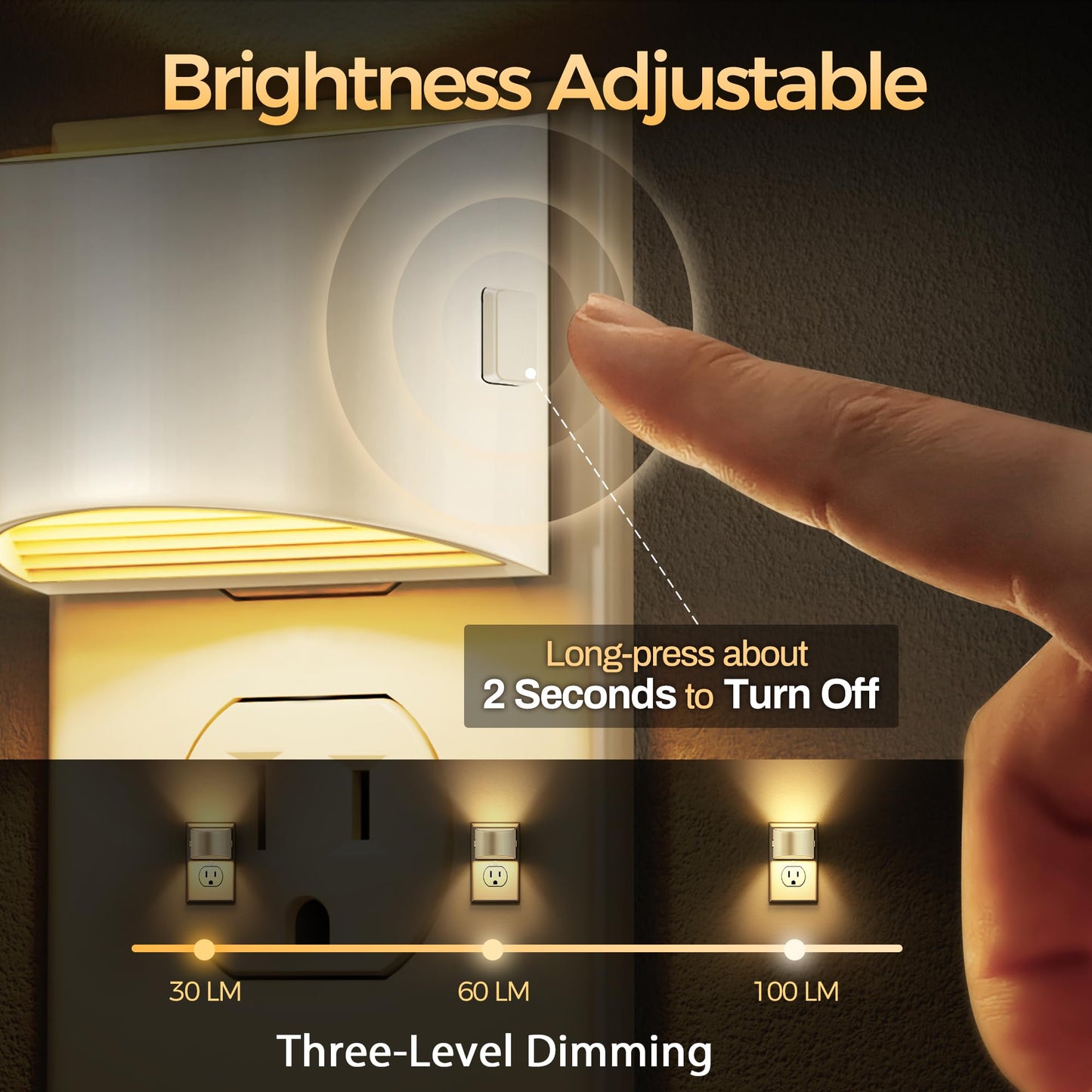 DORESshop LED Night Light[2 Pack], Night Lights Plug into Wall, 3 Level Brightness Adjustable Plug in Night Light, Dusk to Dawn Sensor Nightlights for Adults,Bedroom,Bathroom,Hallway, 3000K Warm White