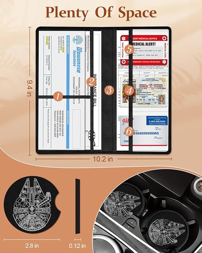 Slohif Car Registration and Insurance Card Holder with Magnetic Shut - Vehicle Glove Box Organizer Women Leather Automobile License Holders Coasters Auto Accessories Case for Document,Airship