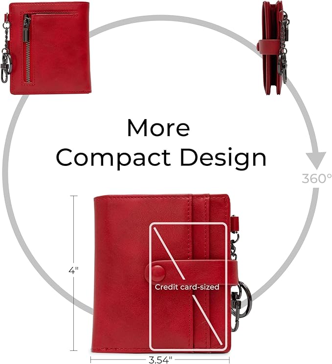 Alldaily Slim Keychain Wallet for Women, RFID Blocking Small Bifold Travel Credit Card Holder (Red)