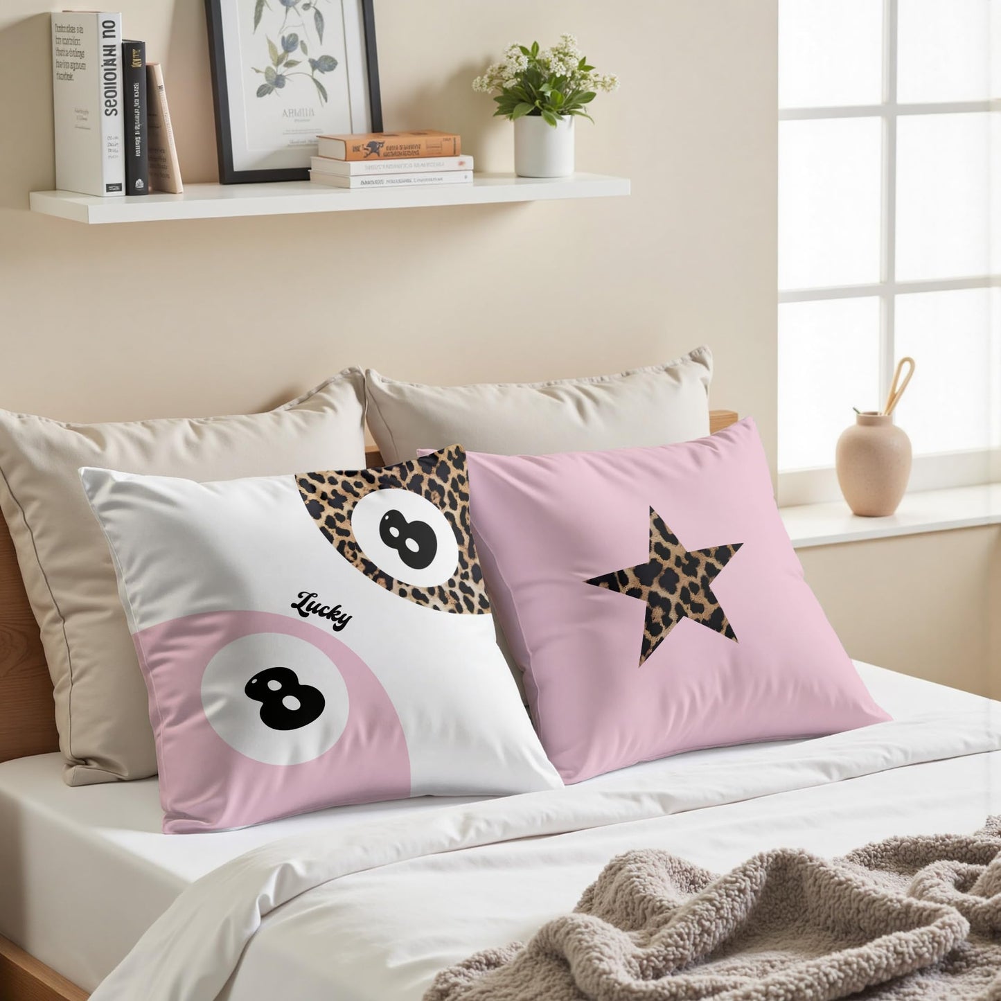 GTYNU Trendy Funky Cheetah Pink Y2K Luck 8 Ball Throw Pillow Covers 18x18 Set of 2,Cheetah Leopard Lover Gifts for Women,Coquette Preppy Pillow Covers for Girls Room Dorm Apartment Decor,（611）