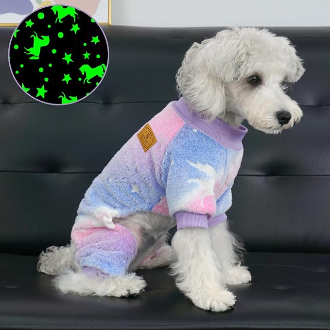 XPUDAC Dog Sweater Glows in The Dark Fleece Pajamas for Small Medium Dogs Girl Boy Puppy Clothes for Halloween Christmas Winter(X-Small)