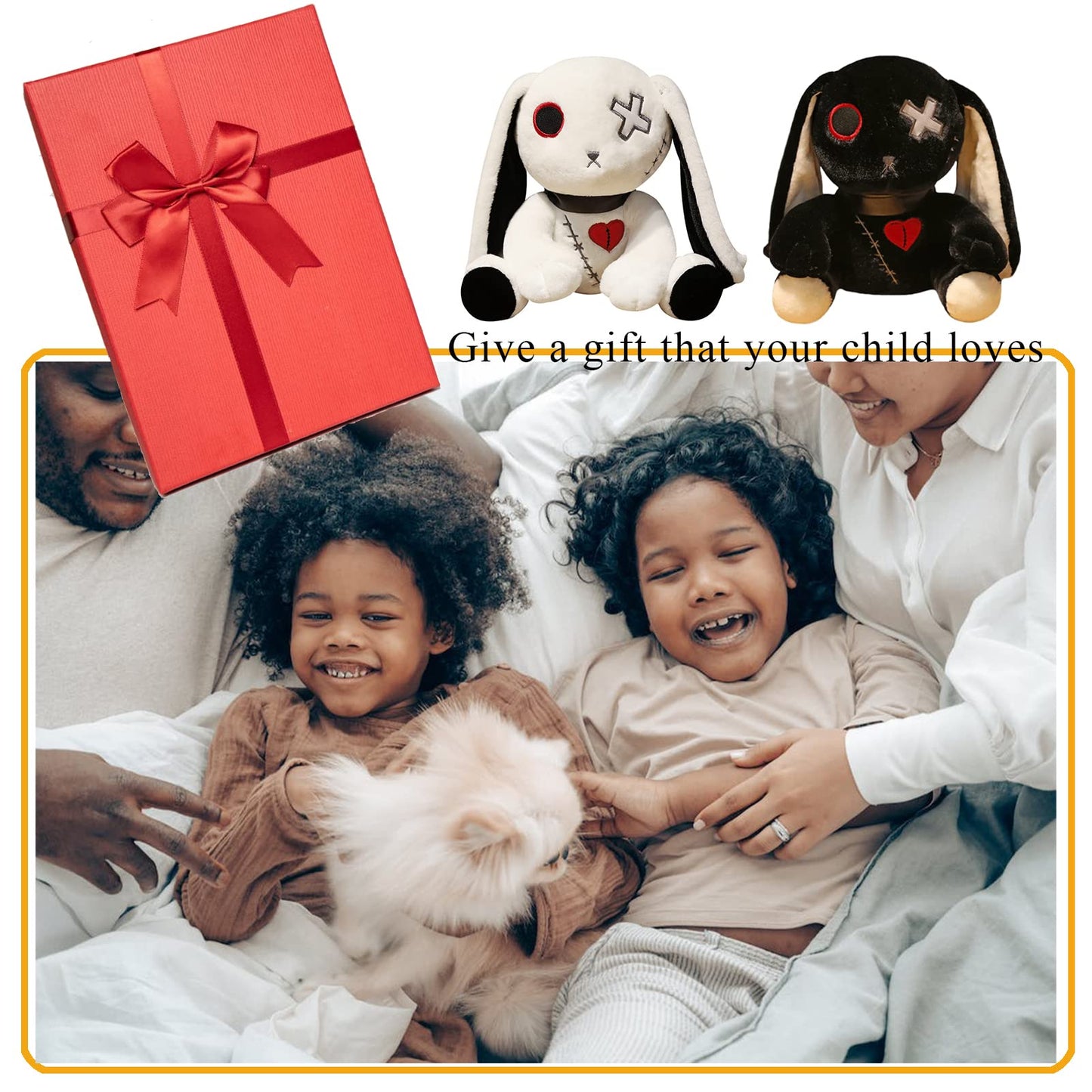 LVQING Christmas Bunny Stuffed Toys, Halloween Scary Rabbit Stuffed Animal Long Ears Standing Toy, Suitable for Fans Easter Christmas Birthday Gift (White)