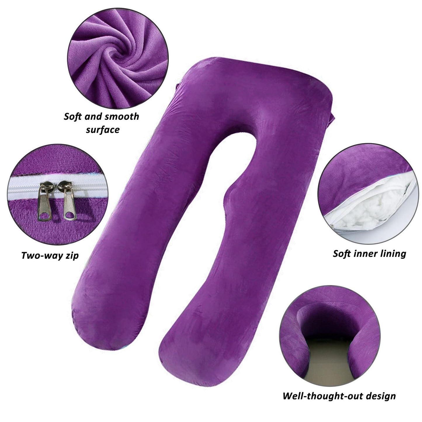 Daitore Pregnancy Pillows for Sleeping, 59 Inch U-Shaped Full Body Pillow, Maternity Pillow with Removable Cover, Support for Back Legs Belly HIPS, Body Pillows for Adults Pregnancy Must Haves, Purple
