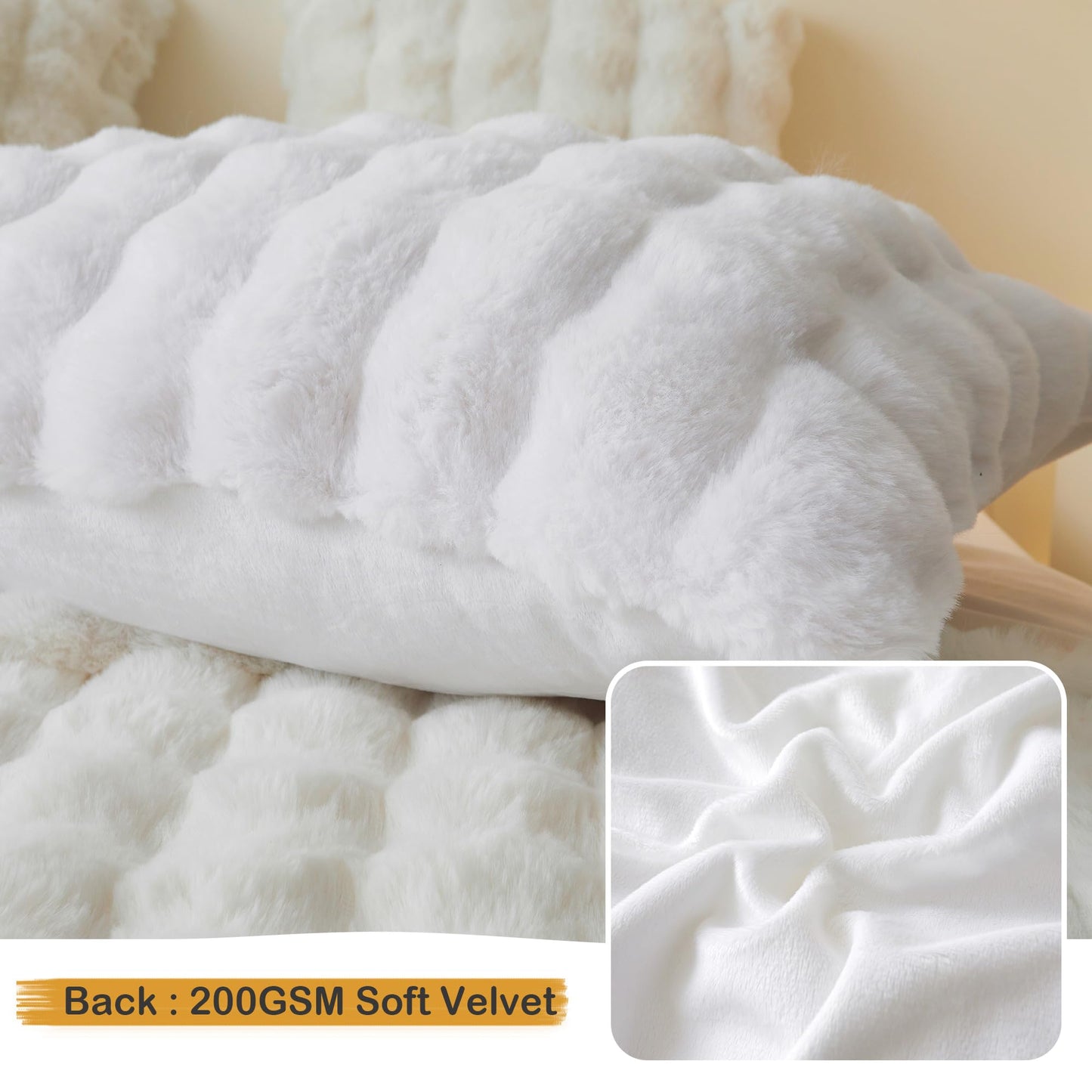 LIFEREVO Fluffy Faux Rabbit Fur Body Pillow Cover, Luxury Bubble Waffle Shaggy Plush Bed Body Pillowcase with Zipper Closure, Long 20"x54" Fuzzy Furry Pillow Case for Adults Kids Girls Teens, White