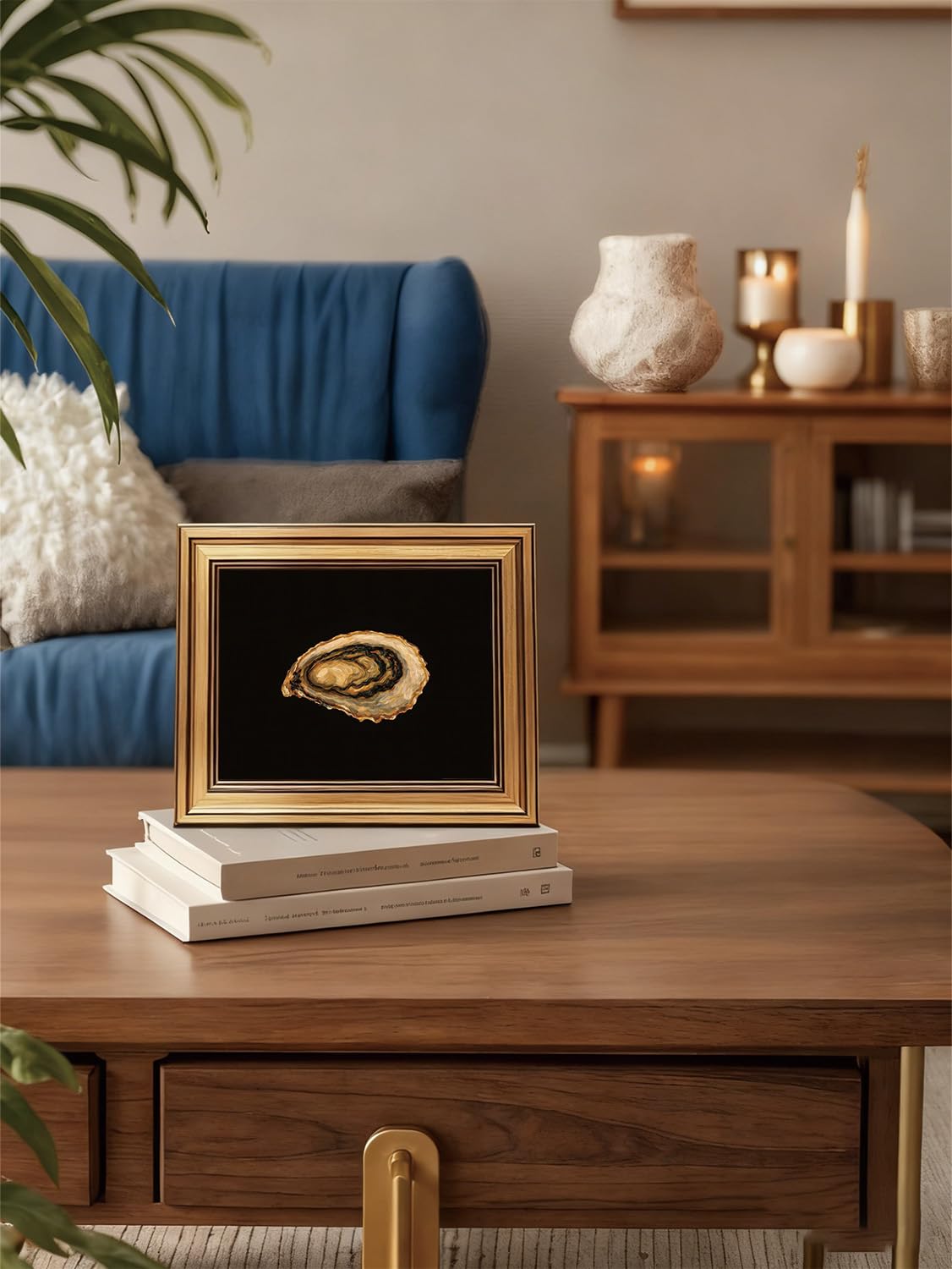 Vintage Oyster Wall Art Moody Kitchen Canvas Print Oyster Shell Picture Gold Framed Wall Art Seafood Painting for Dining Room Restaurant Bar 8x10in