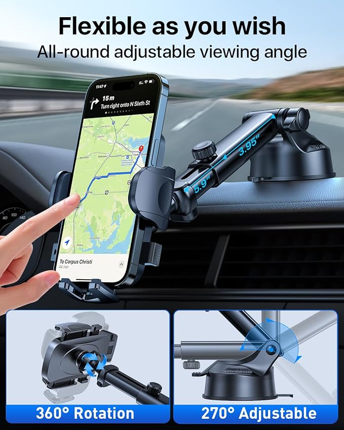 2025 Ultimate Car Phone Holder【80+LBS Strongest Suction & Military-Grade】 Universal Cell Phone Holder Truck Car Mount for Dashboard Windshield Air Vent for iPhone 17 16 Pro Max 15 Samsung 2pcs,Grey