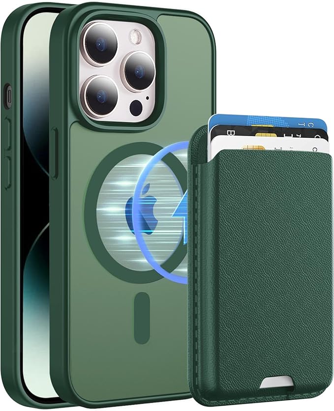 Ntwinro Magnetic for iPhone 12 Pro Max Case (Compatible with MagSafe) with Detachable Wallet & Card Holder for 3 Cards [RFID Blocking] Military Grade Protective Slim Phone Cover, Green