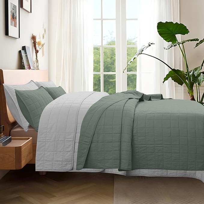 100% Cotton Quilt Sets Queen Size- Soft Lightweight Quilt Bedding Set for Bedroom Decor- Bedspread in Geometric Pattern with 2 Pillow Shams for All Season, 90x98 inches
