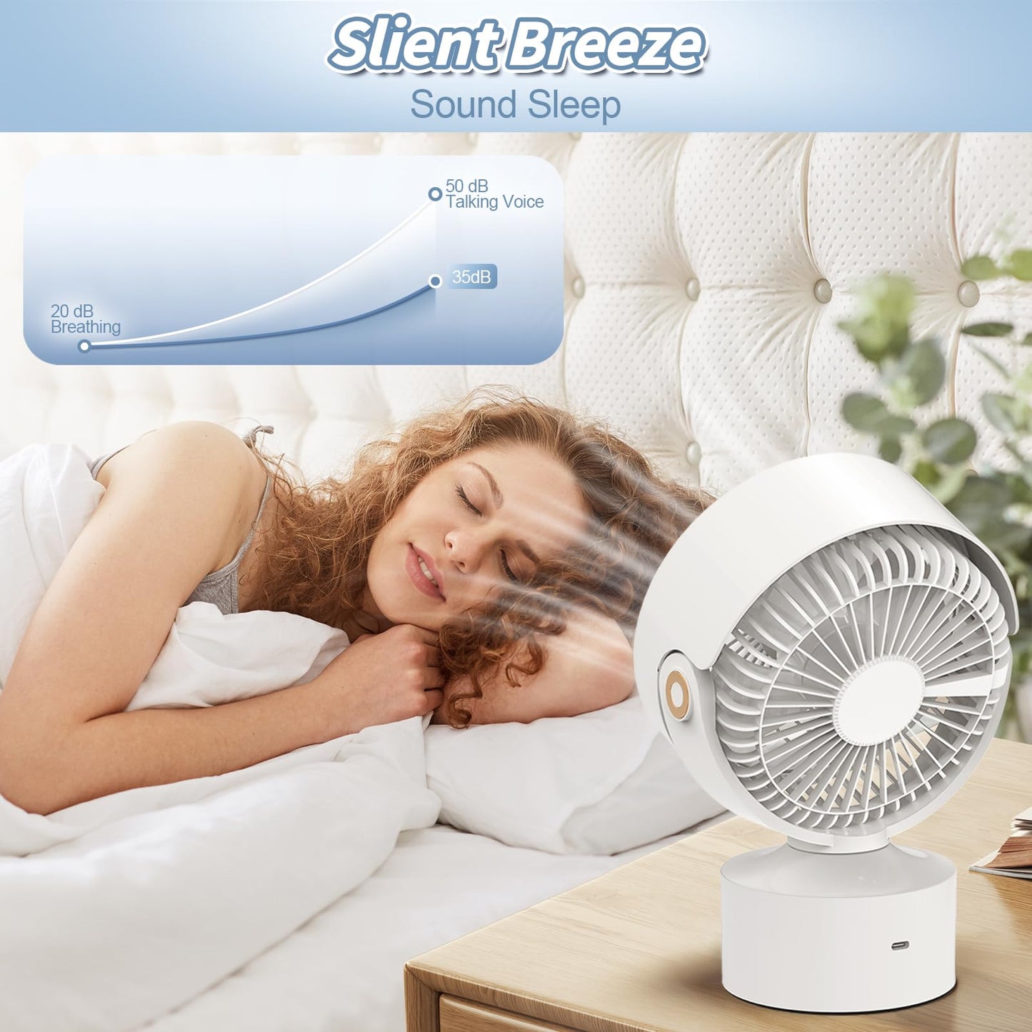 Yincook Desk Fan Small Oscillating for Bedroom, 9 Inch Quiet Desk Fan Air Circulator with 3 Speeds, 4H Timer, Rechargeable Desk Fan for Office/Dorm/Room-White