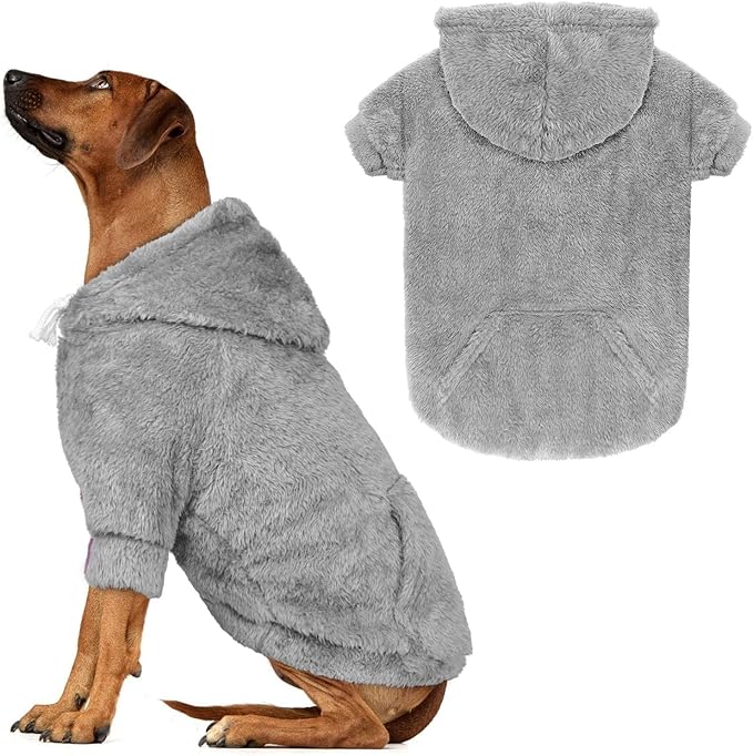 3XL Dog Sweaters for Large Dogs,Dog Hoodie,Warm Fuzzy Fleece Sweatshirt with Hood & Pocket,Leash Hole,Cozy Cold Weather Pet Clothes Sweater Hoodie for Large Dogs(Grey,3XL)