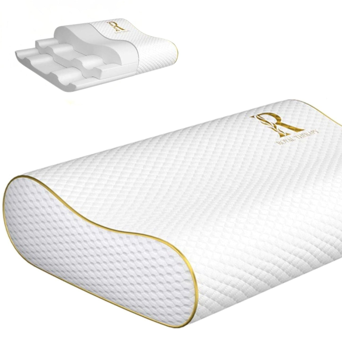 Royal Therapy Memory Foam Pillow, Queen Neck Pain Relief, Contour Cervical Pillow, for Neck and Shoulder Pain, Side, Back and Stomach Sleeper, 24x14x5 inches