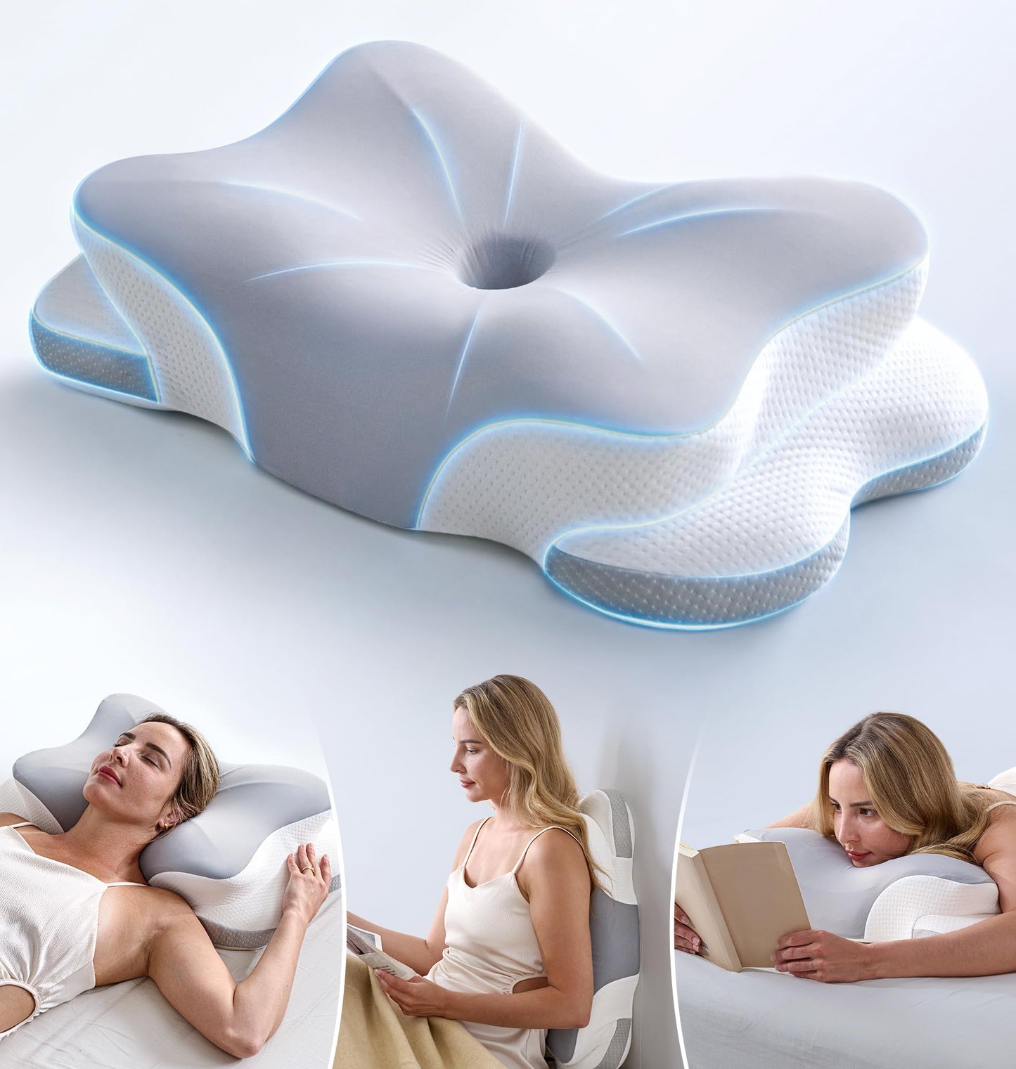Ultra Pain Relief Cervical Neck Pillow for Sleeping, 5X Support Ergonomic Contour Pillow for Deep Sleep, Cooling Memory Foam Pillows for Adults, Orthopedic Bed Pillow for Side Back, Stomach Sleepers