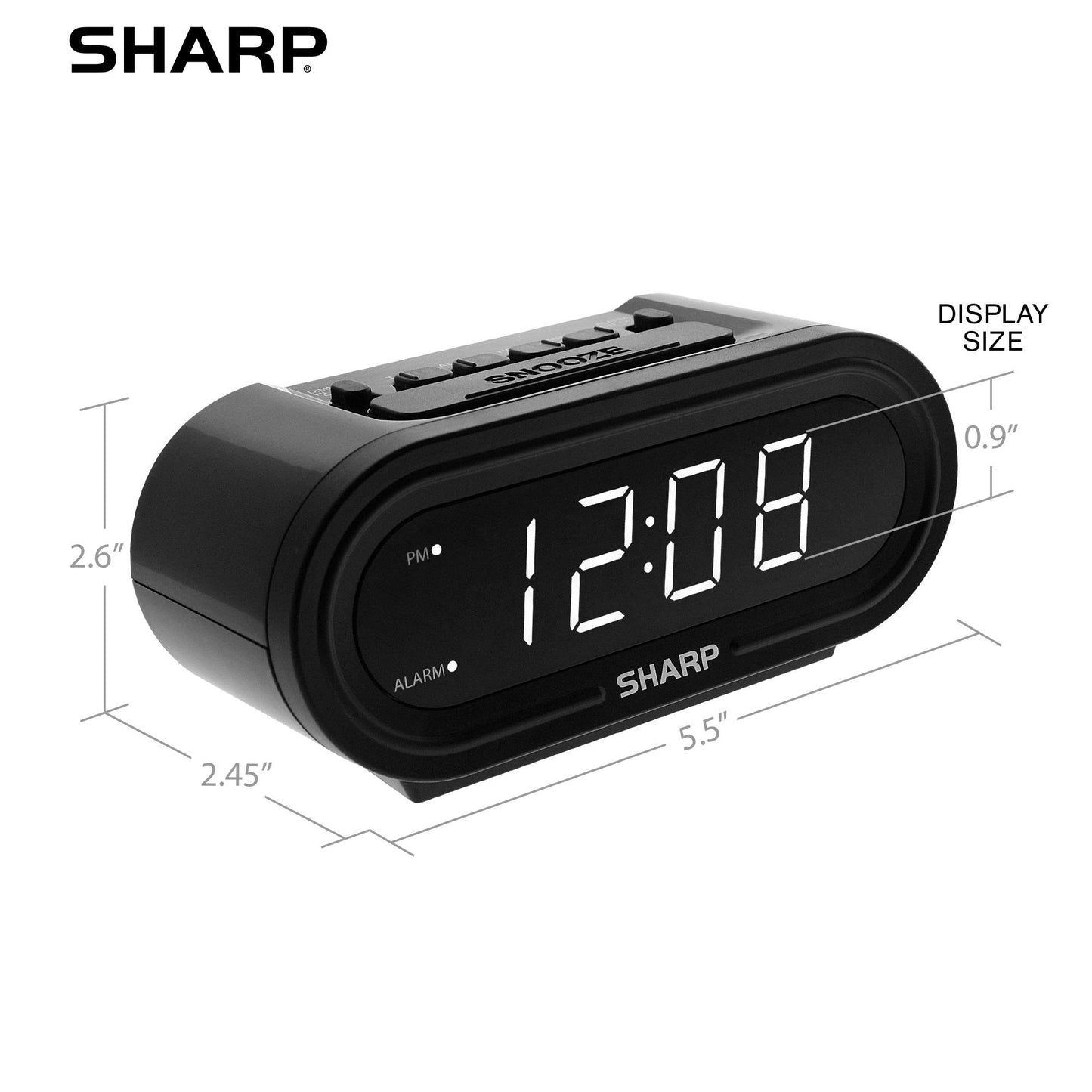 Sharp Digital Alarm with AccuSet - Automatic Smart Clock, Never Needs Setting (Midnight Black-White LED)