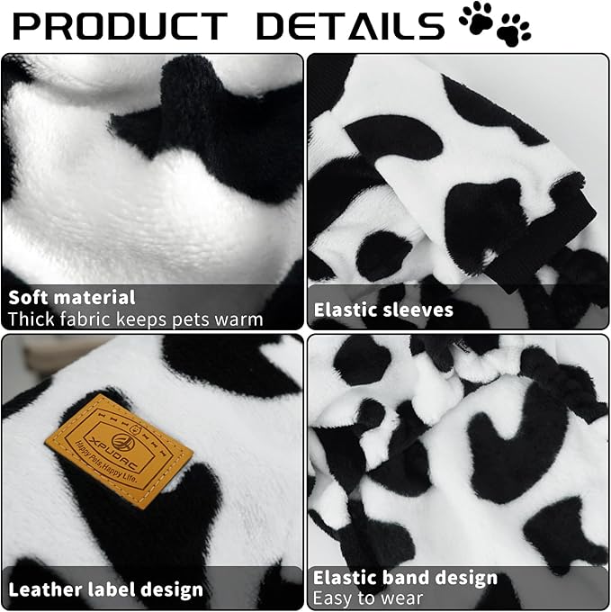 XPUDAC Cow Dog Sweater, Doggie Winter Clothes for Small Medium Dogs Girl Boy Fleece Dog Pajamas for Winter Christmas, Small