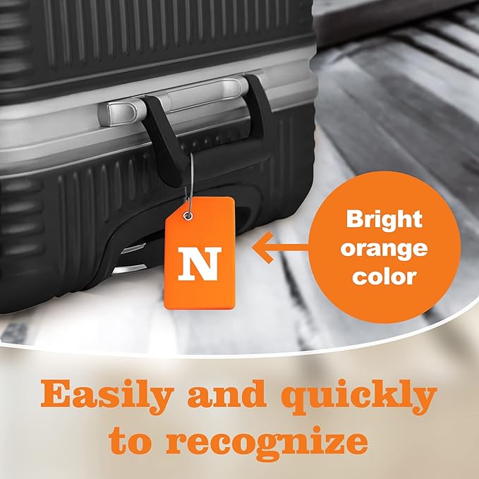 Gostwo 2 Pack Silicone Luggage Tags for Suitcases, 26 Initial Letter Baggage Labels Handbag School Bag Suitcase Instrument Tag with Stainless Steel Loop(Orange)(Letter N)