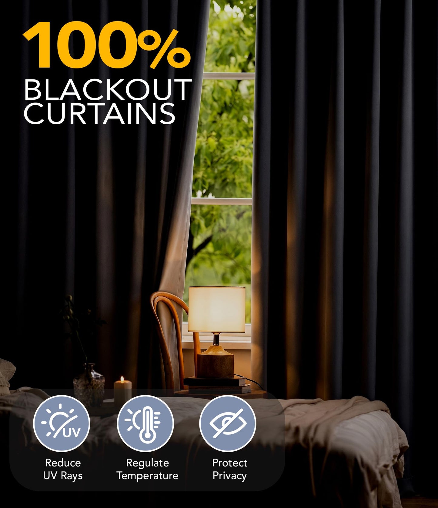 BIFENBI 100% Blackout Curtain for Bedroom - 1 Panel Thermal Room Darkening Grey Grommet Curtains for Living Room, Summer Heat Blocking Window Drapes, 52 x 84 inch