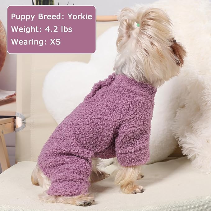 Dog Sweaters for Small Dogs Winter Dog Pajamas Sized Dogs Boy Girl Fleece Pet Clothes Puppy Outfit 4 Legs Jumpsuits for Chihuahua Yorkie Cat Apparel (Purple, Small)