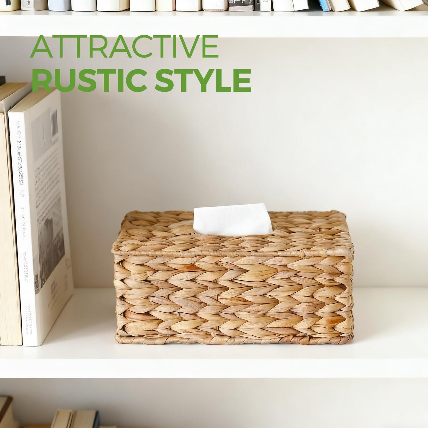 2 Pack Rectangle Wicker Tissue Box Cover Fits 120-Count (3-Ply) / 160-Count (2-Ply) Boxes, Natural Rattan Woven Facial Tissue Holder, Decorative Tissue Box Holder for Bathroom