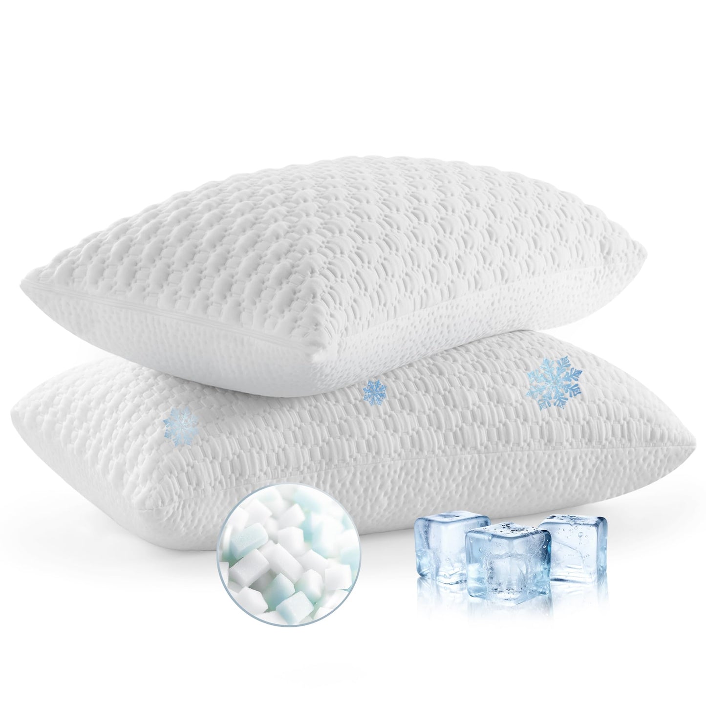 ALPHA HOME Pillows Queen Size Set of 2 - Adjustable Shredded Memory Foam Pillow for Back, Side, and Stomach Sleepers, Neck Pain Relief with Machine Washable Case