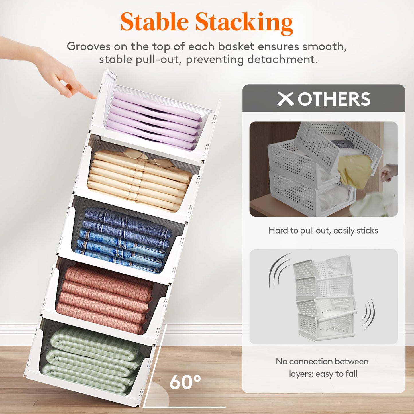 Lifewit 6 Pack Stackable Closet Organizers and Storage Basket for Clothes, Plastic Sweater Storage Bins for Wardrobe, Multifunctional Pants Organizer for RV, Pantry, Kitchen, Dorm, 16.5" Depth