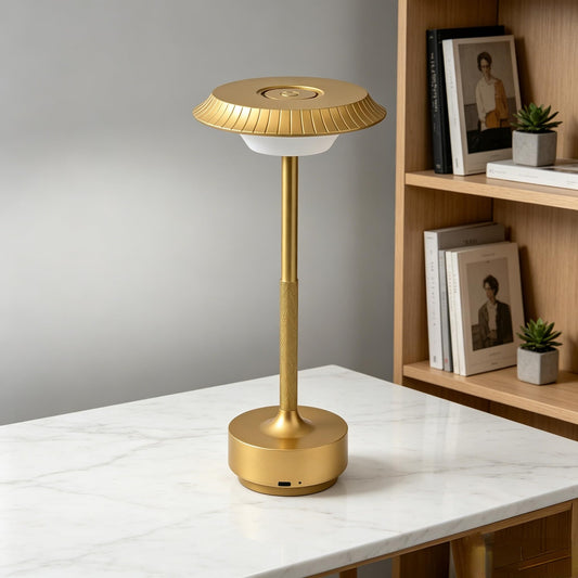Goodoo Rechargeable Cordless Table Lamp, Touch Control LED Metal Table Light with 3 Color Modes Stepless Dimming, Portable Battery Powered Table Lamps for Outdoor/Patio/Restaurant/Camping (Gold)
