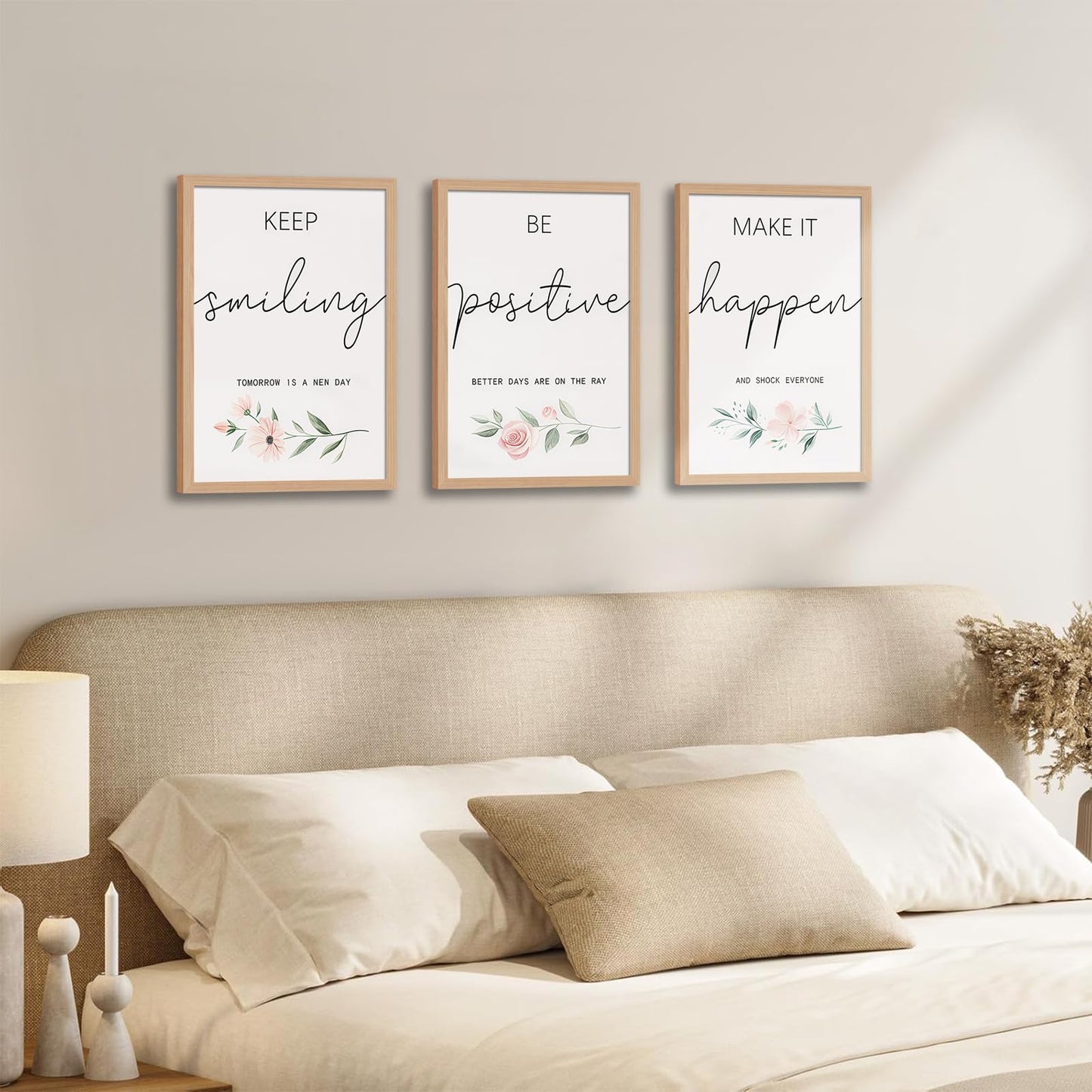 3Pcs Framed Inspirational Office Wall Art Decor Motivational Quotes Floral Canvas Prints Artwork for Office Walls Positive Affirmations Wall Decor for Home Study Room 12x16in