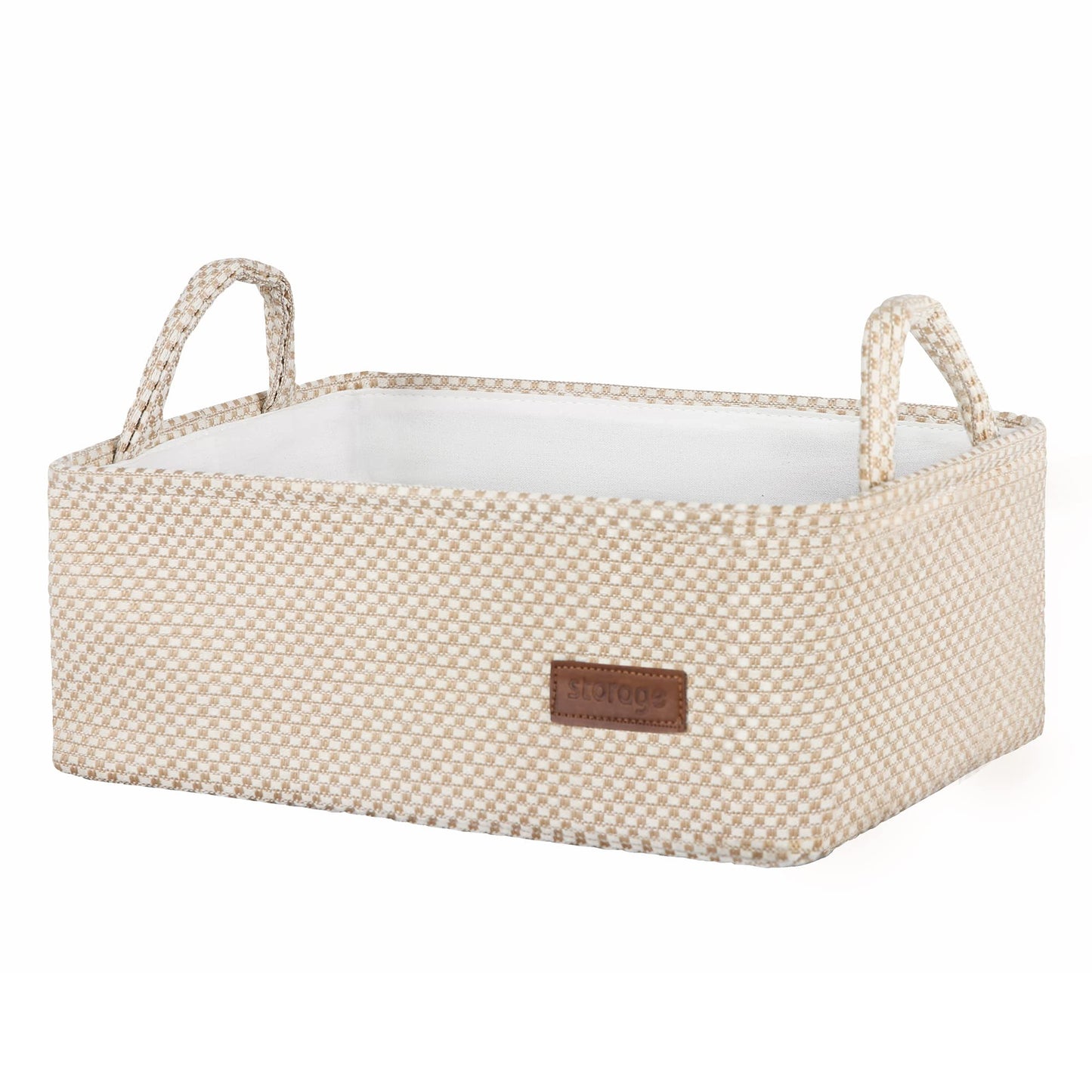 QiANBiRD Medium Beige Basket,Cute Decorative Basket Burlap Storage Organizer Bin for Gifts Empty with Handles for Shelves,Closets, Laundry, Nursery,Toys,Books15*10"* 5.3"