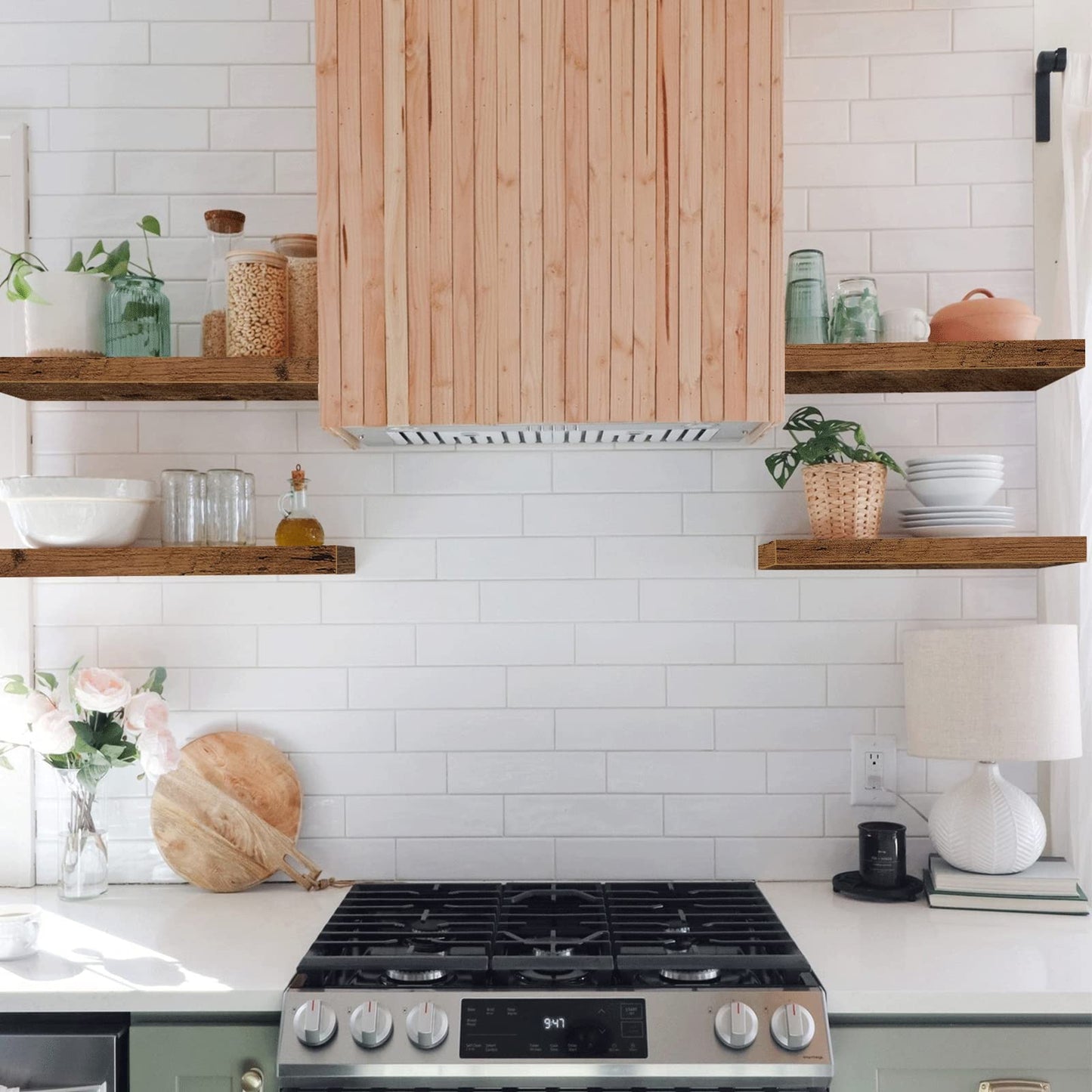 QEEIG Floating Shelves for Wall Bathroom Shelf Bedroom Kitchen Living Room Farmhouse Small Book Shelf 16 inch Set of 4, Brown (015-BN4)