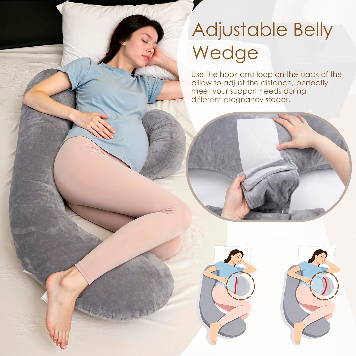 Chilling Home Memory Foam Pregnancy Pillow, F Shaped Maternity Pillow, Adjustable Pregnancy Wedge Pillow with Full Body Support for Back, Belly, Hips, Legs, Pregnant Pillows for Side Sleeping, Velvet