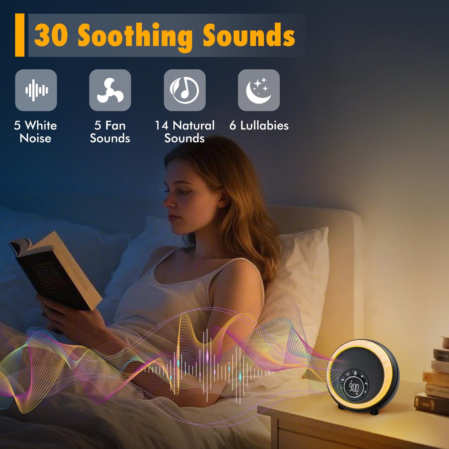 Night Light Bluetooth Speaker Alarm Clock, Portable Sound Machine with White Noise, Touch Bedside Lamp for Bedroom, Dimmable Warm Light, RGB Color Changing, Best Gifts for Teenage Boys Girls