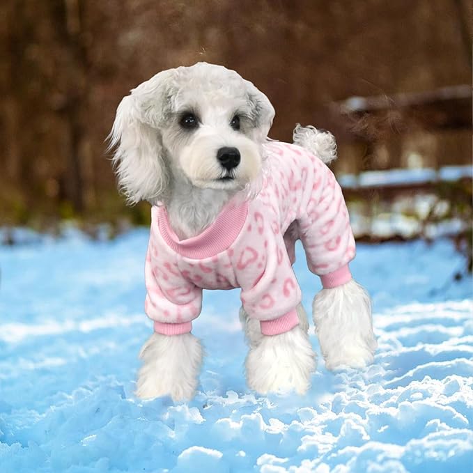 XPUDAC Dog Sweater Leopard Fleece Dog Pajamas for Small Medium Dogs Girl Soft Warm Pet Winter Clothes for Winter Christmas（Pink, X-Large）