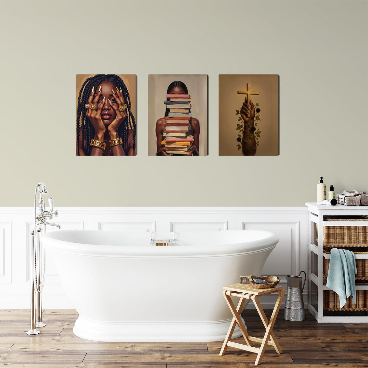 Black Woman Wall Art Canvas Print Set of 3 Framed Poster Picture Modern Artwork Wall Decor African American Artwork Canvas Wall Art 12x16 Inch for Living Room Bedroom Ofﬁce