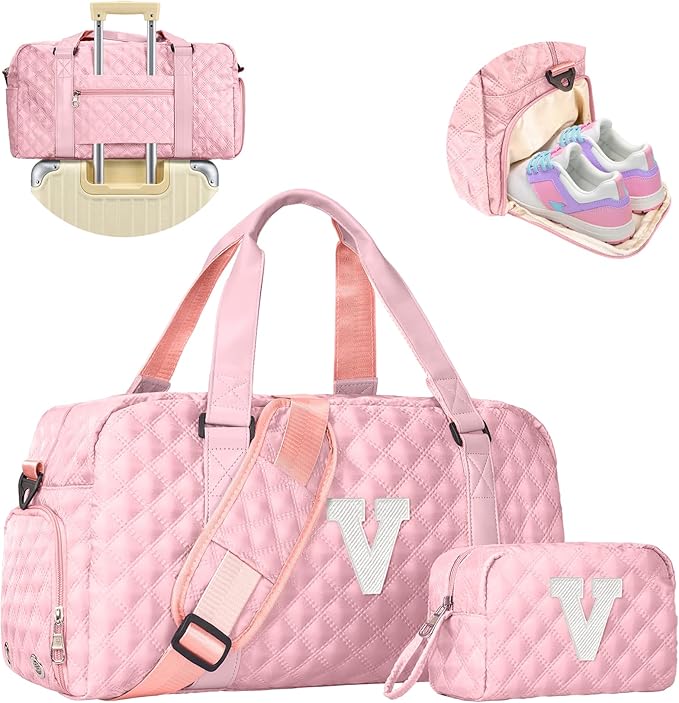 Elilier Kids Travel Duffel Bag, Personalized Weekender Bag with Shoes Compartment, Mothers Day Gifts, Girls Gifts for Kids Friends