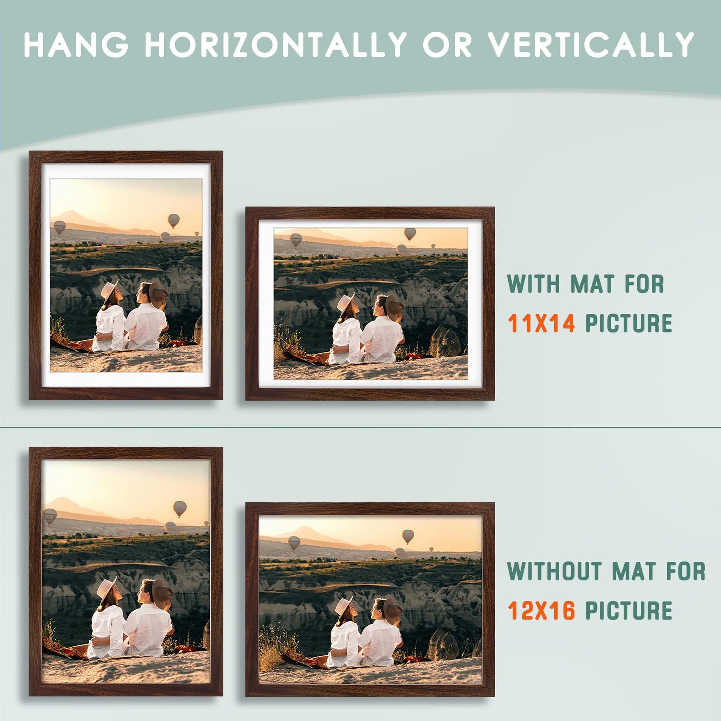 Golden State Art 12x16 Picture Frame with Mat for 11x14 Picture - Shatter Resistant Plexiglass - Engineered Wood Gallery Wall Frame for 30x40 cm Print (Dark Brown, 1 Pack)