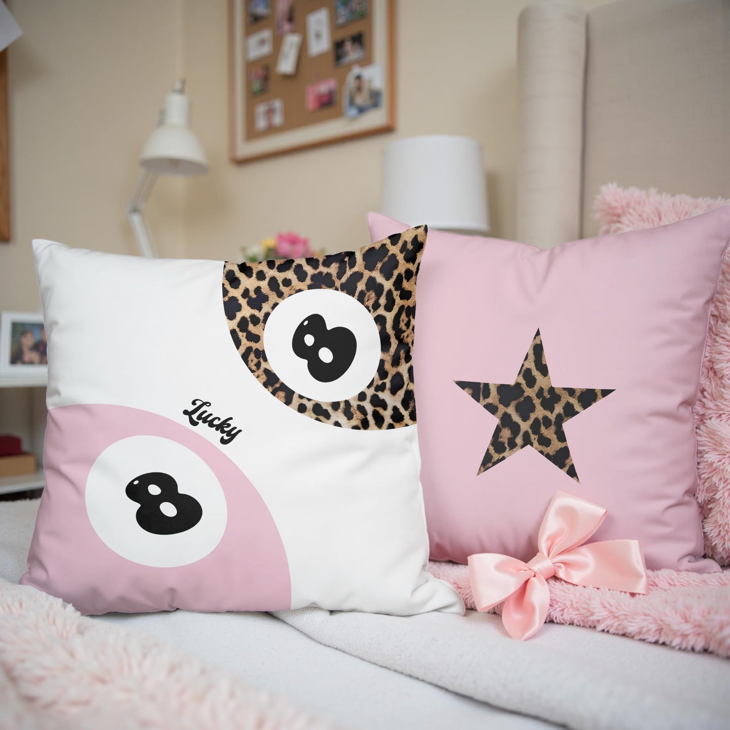 GTYNU Trendy Funky Cheetah Pink Y2K Luck 8 Ball Throw Pillow Covers 18x18 Set of 2,Cheetah Leopard Lover Gifts for Women,Coquette Preppy Pillow Covers for Girls Room Dorm Apartment Decor,（611）