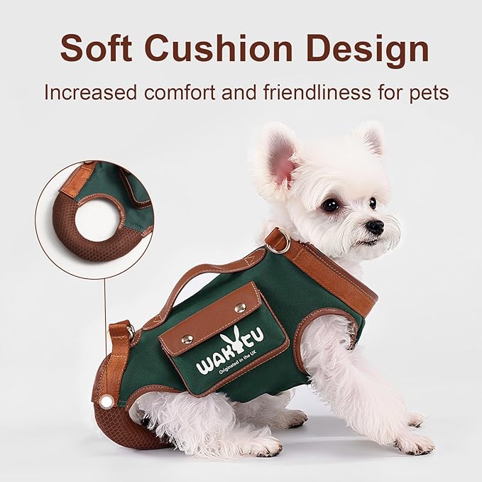 Wakytu Dog Lift Harness Dog Carrier Dog VES Harness Adjustable Dog Leash with Small Puppy Treat Bag（Green,S）